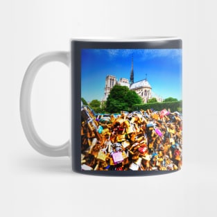 Love Lock Bridge And Notre Dame de Paris Mug